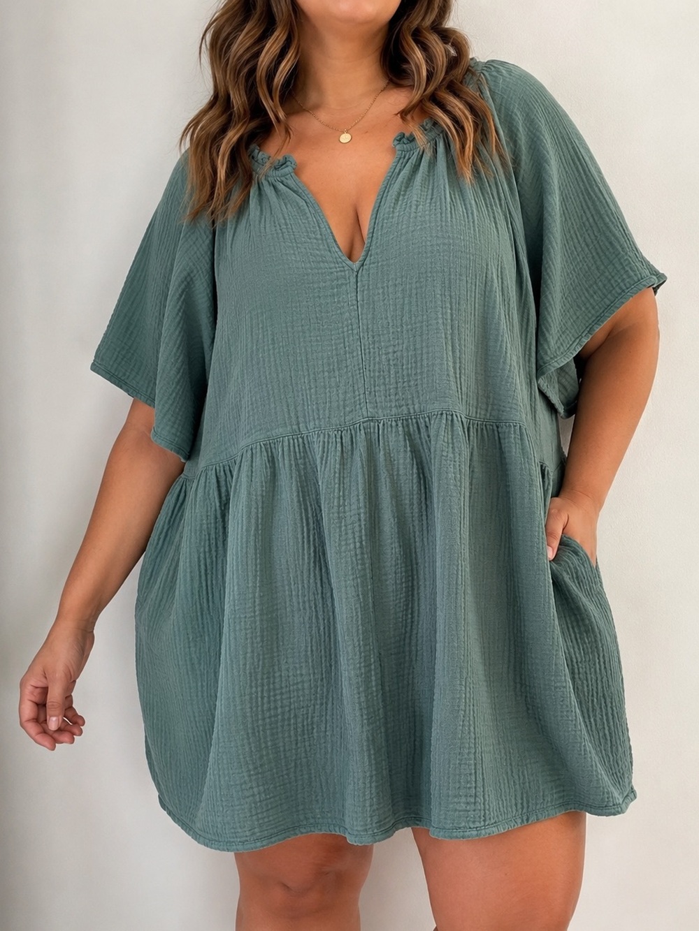 Old Navy Demi Swing Dress women’s 2X Dried Herb Green Cotton Gauze Boho